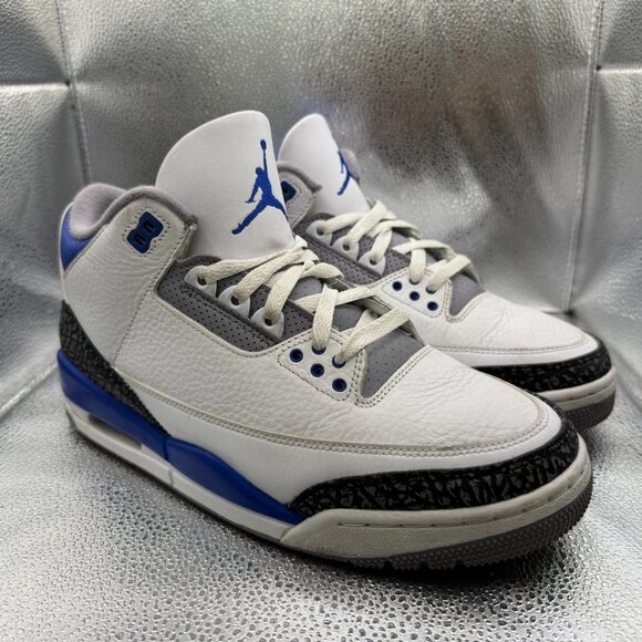 Size 10 Nike Air Jordan 3 Retro White Racer Blue Black Mens Sneaker CT8532-145 - Picture 1 of 12